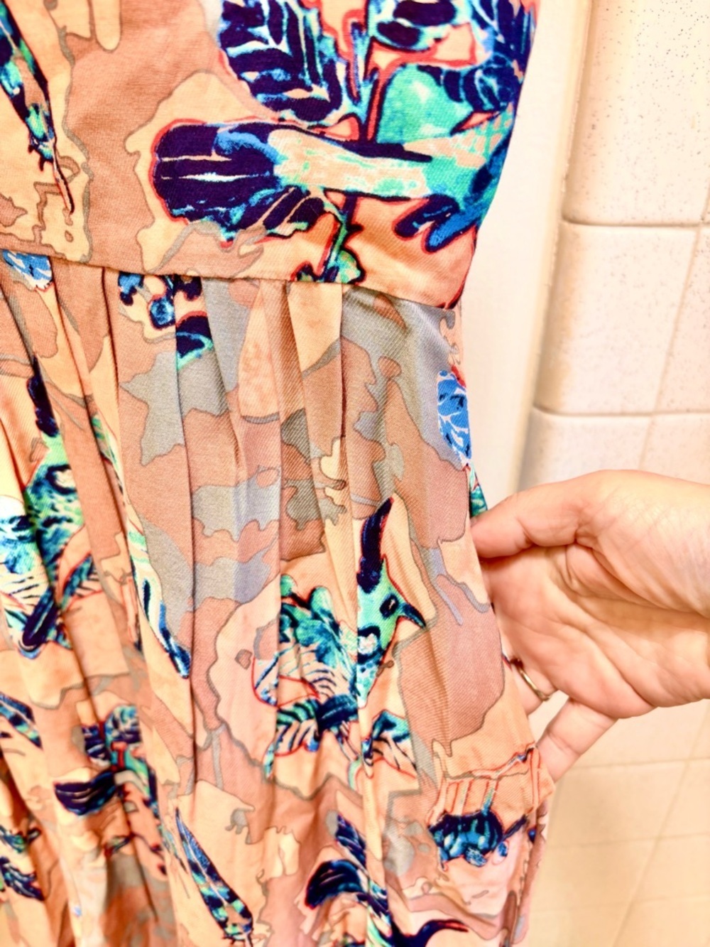 Anthropologie Cottagecore Floral Dress Size 10 Fit & Flare Bird Pink Silk - Picture 6 of 12